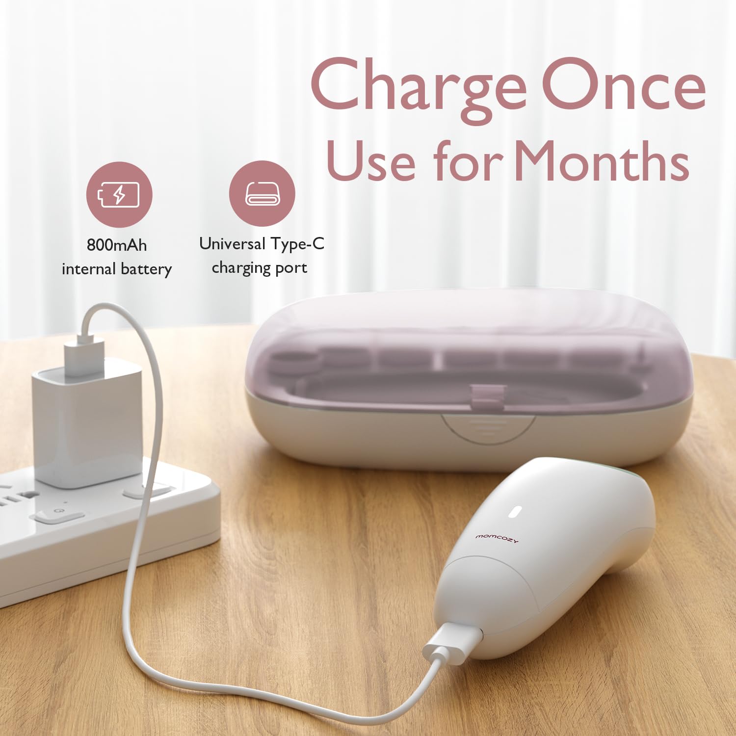 Momcozy Nail File operates quietly under 35dB for peaceful sessions.