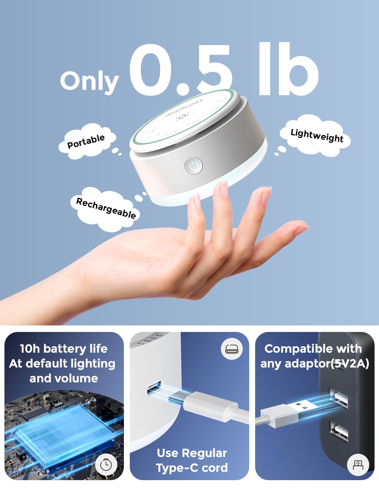 Momcozy portable design shown for easy travel and hotel room use