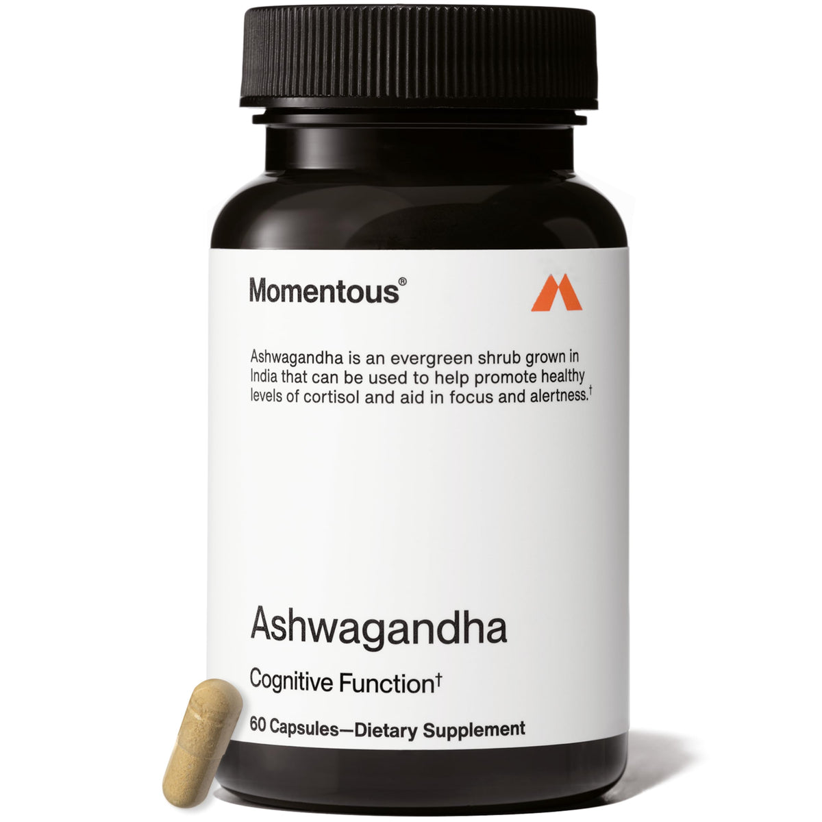 Momentous Ashwagandha NooGandha bottle close-up for cognitive support