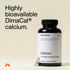 Momentous Calcium with DimaCal bottle pour shows easy daily dosing