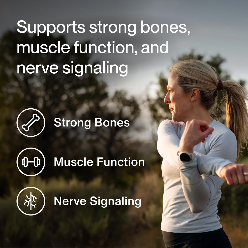 Momentous Calcium with DimaCal label close-up emphasizes NSF for Sport quality