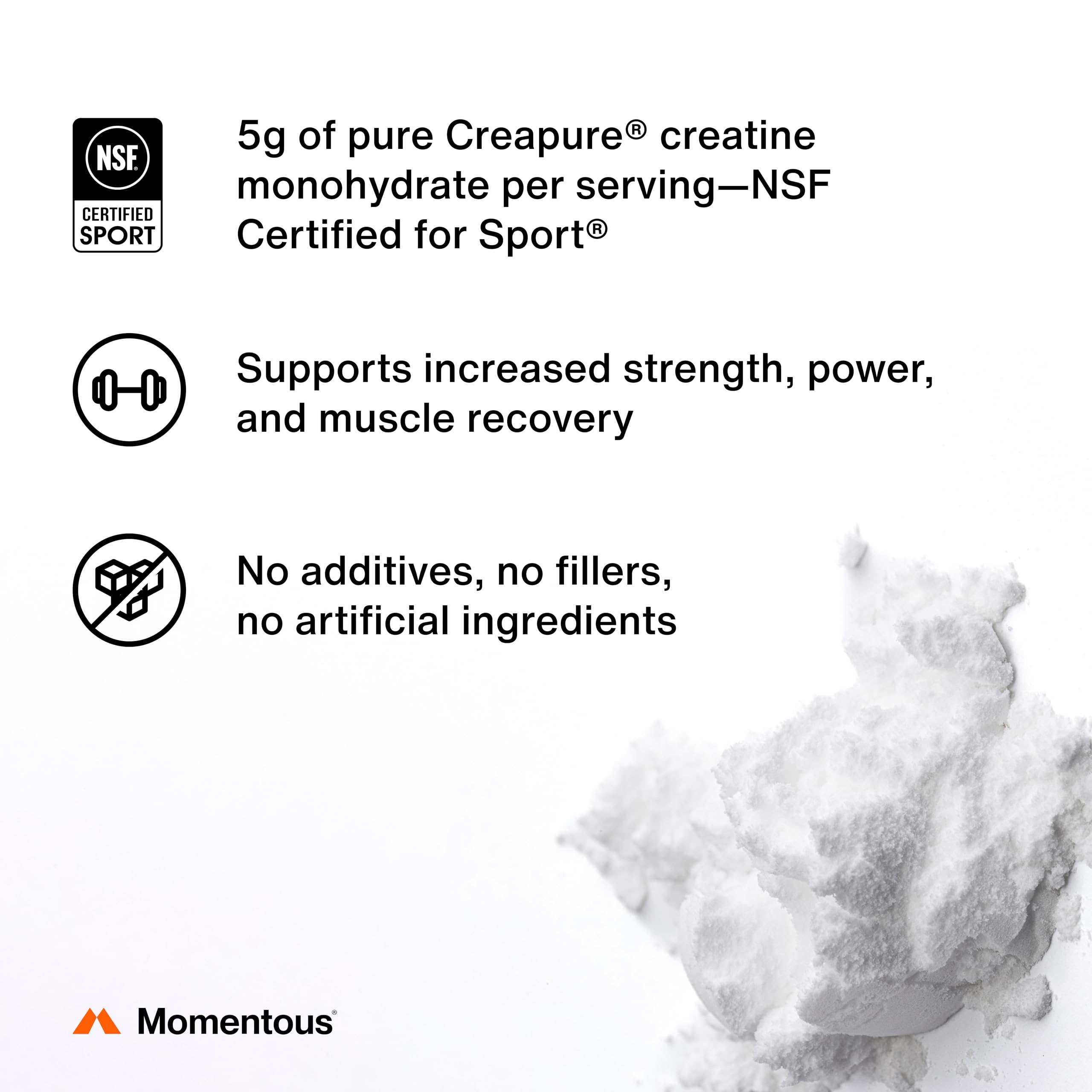 Momentous Creatine Lemon Creapure logo on packaging indicating purity.