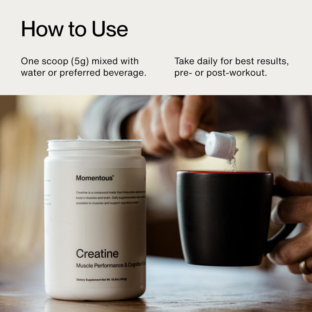 Momentous Creatine Lemon NSF Certified badge on packaging.
