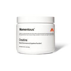 Momentous Creatine Monohydrate Powder bottle highlights Creapure purity for lean muscle support.