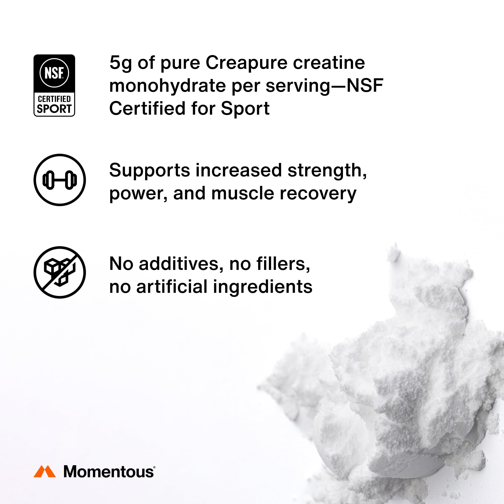 Momentous powder in a glass shows fast mix with water for clean taste and smooth texture.