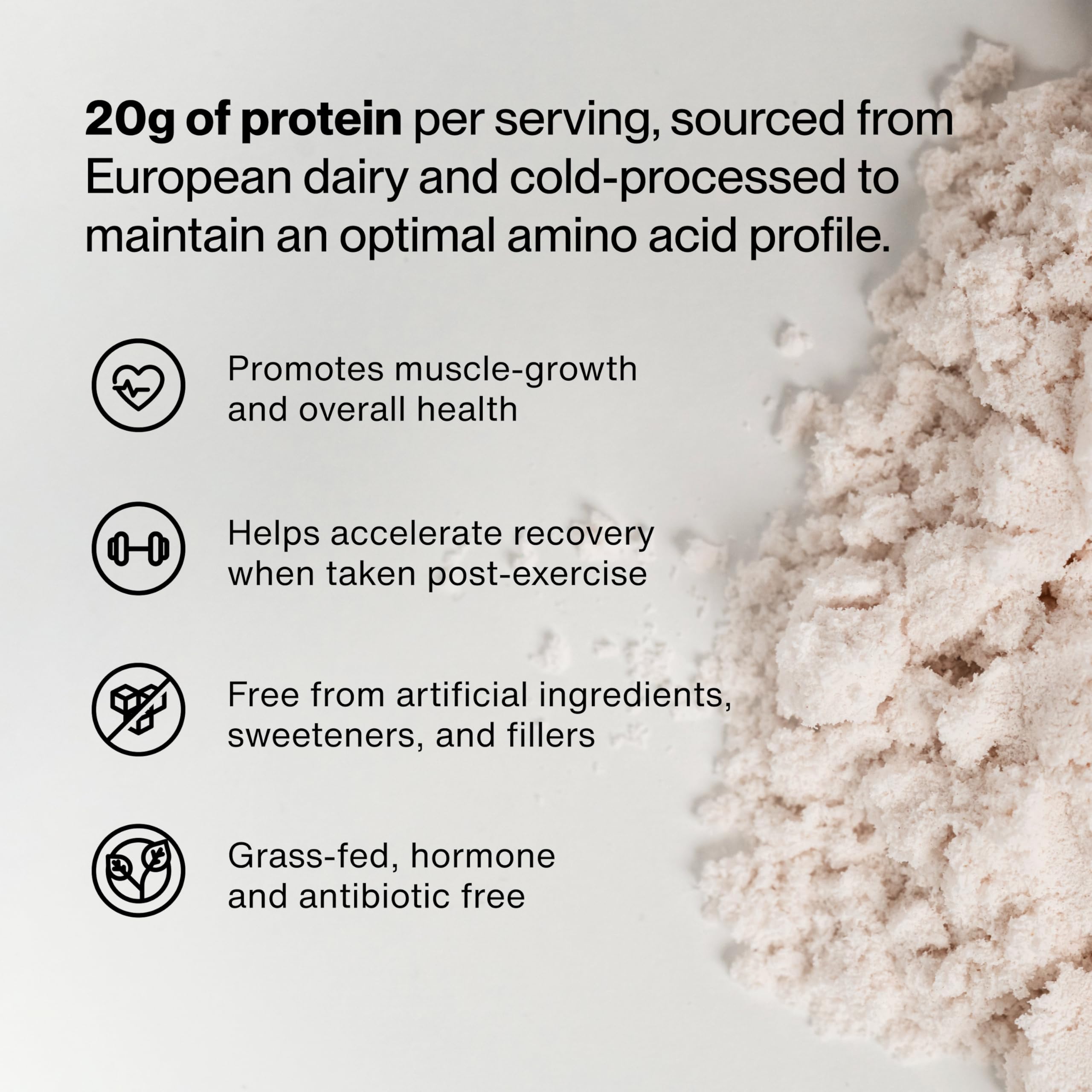 Momentous Essential strawberry whey powder being poured into a shaker for quick protein.