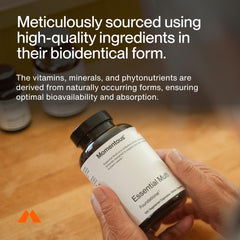 Momentous Essential Multivitamin label detail shows vitamin and mineral balance.