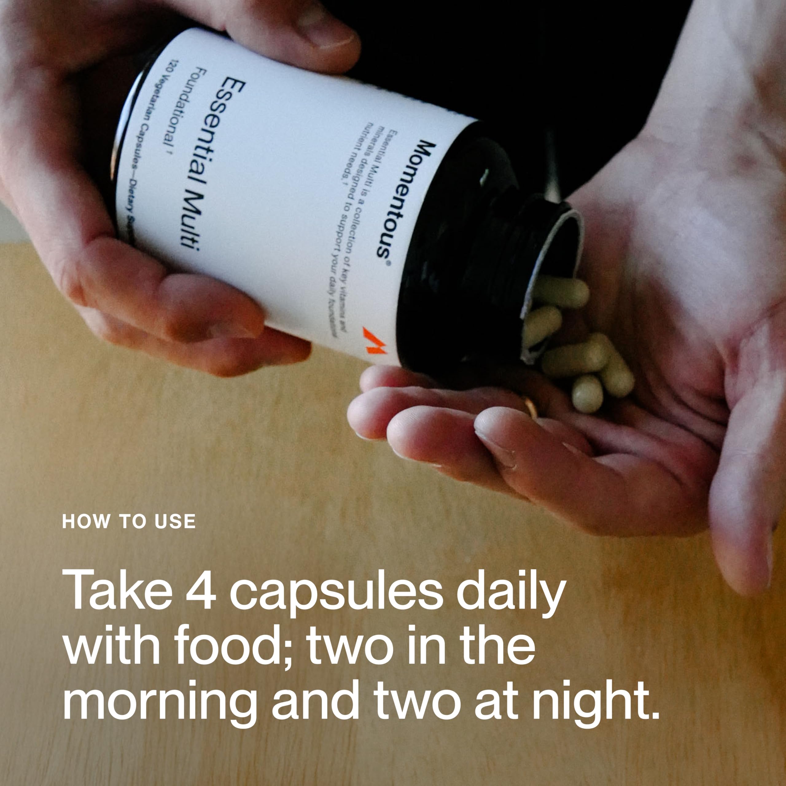 Momentous Essential Multivitamin packaging emphasizes gluten-free and GMO-free ingredients.