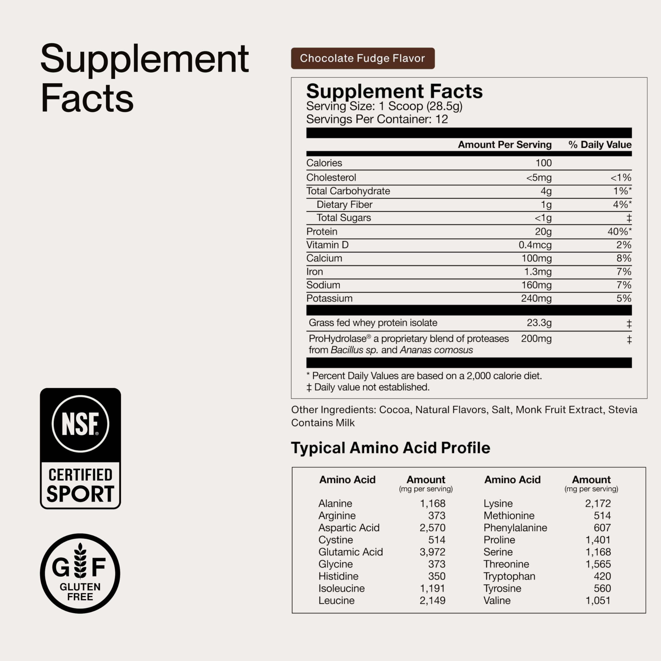 Momentous Essential whey protein chocolate fudge closeup powder shows fine texture and purity