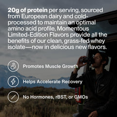 Momentous Essential whey protein chocolate fudge scoop provides convenient daily serving