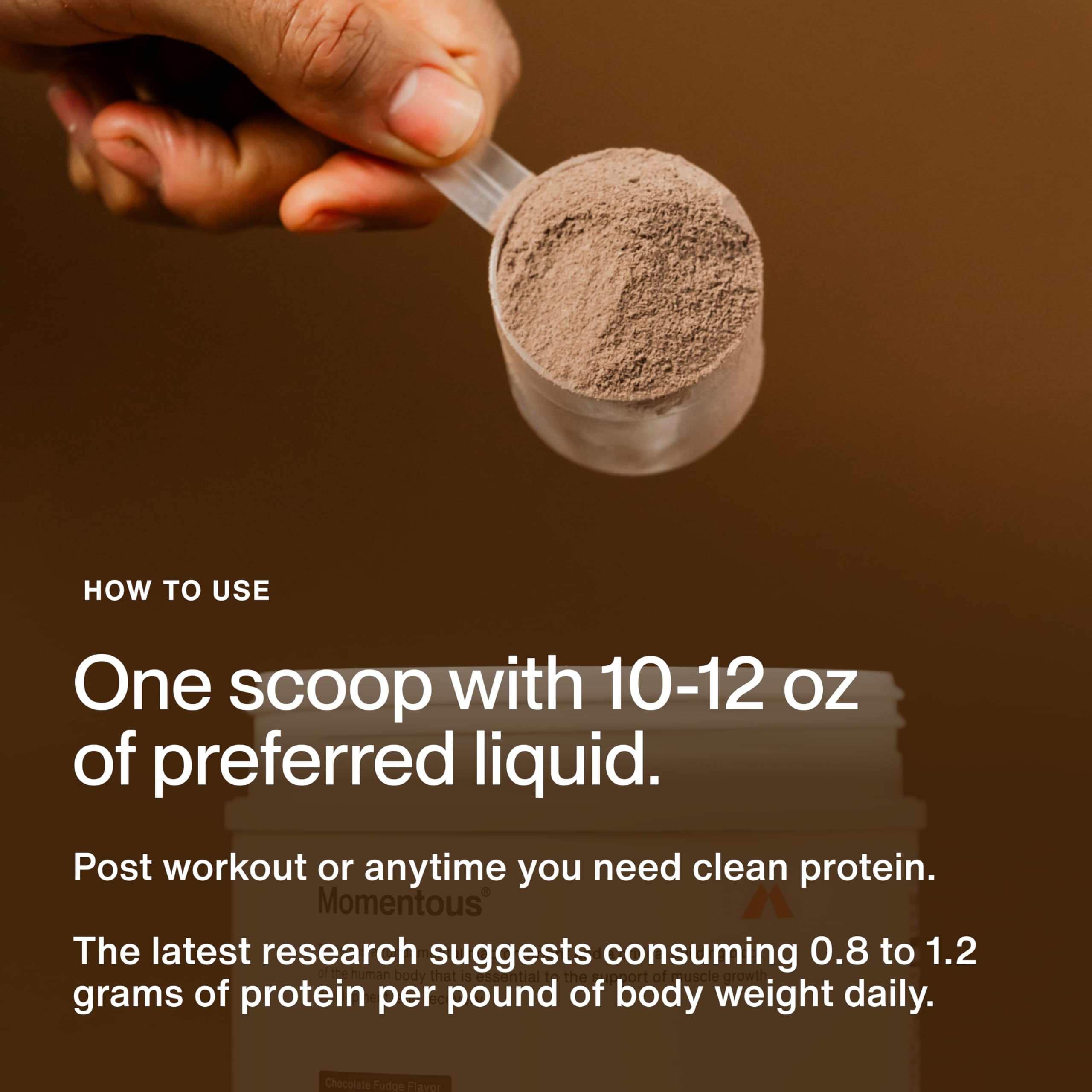 Momentous Essential whey protein chocolate fudge tub label shows NSF certification