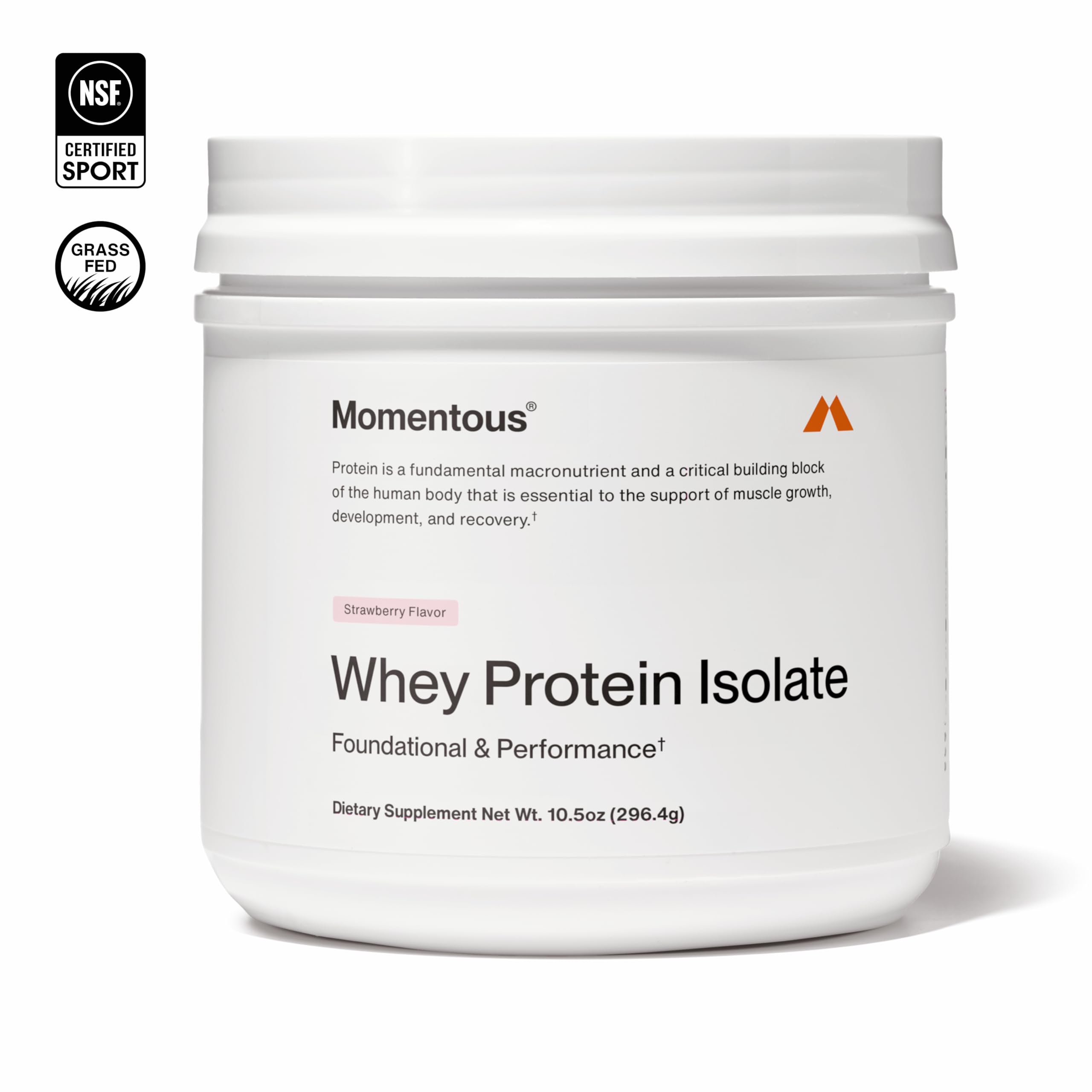 Momentous Essential Whey with scoop and bottle for quick shakes after workouts