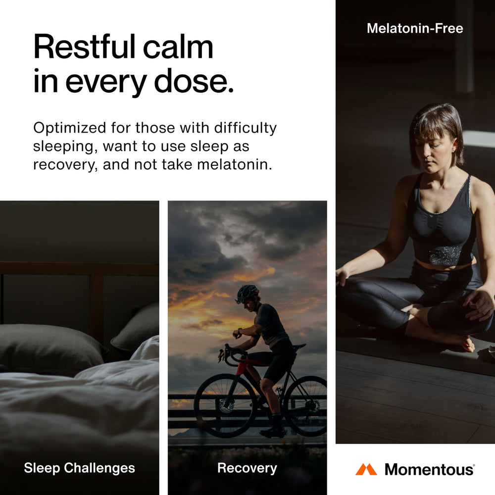 Momentous Nightly Sleep Pack label close-up communicates quality and sport certification.