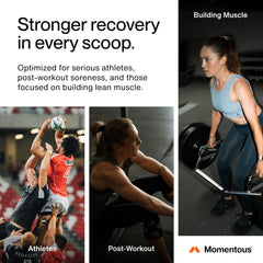 Momentous Recovery shaker with prepared vanilla shake illustrating easy mixing and smooth texture.