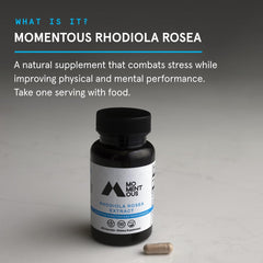 Momentous Rhodiola Rosea label showing dosage guidance for informed use