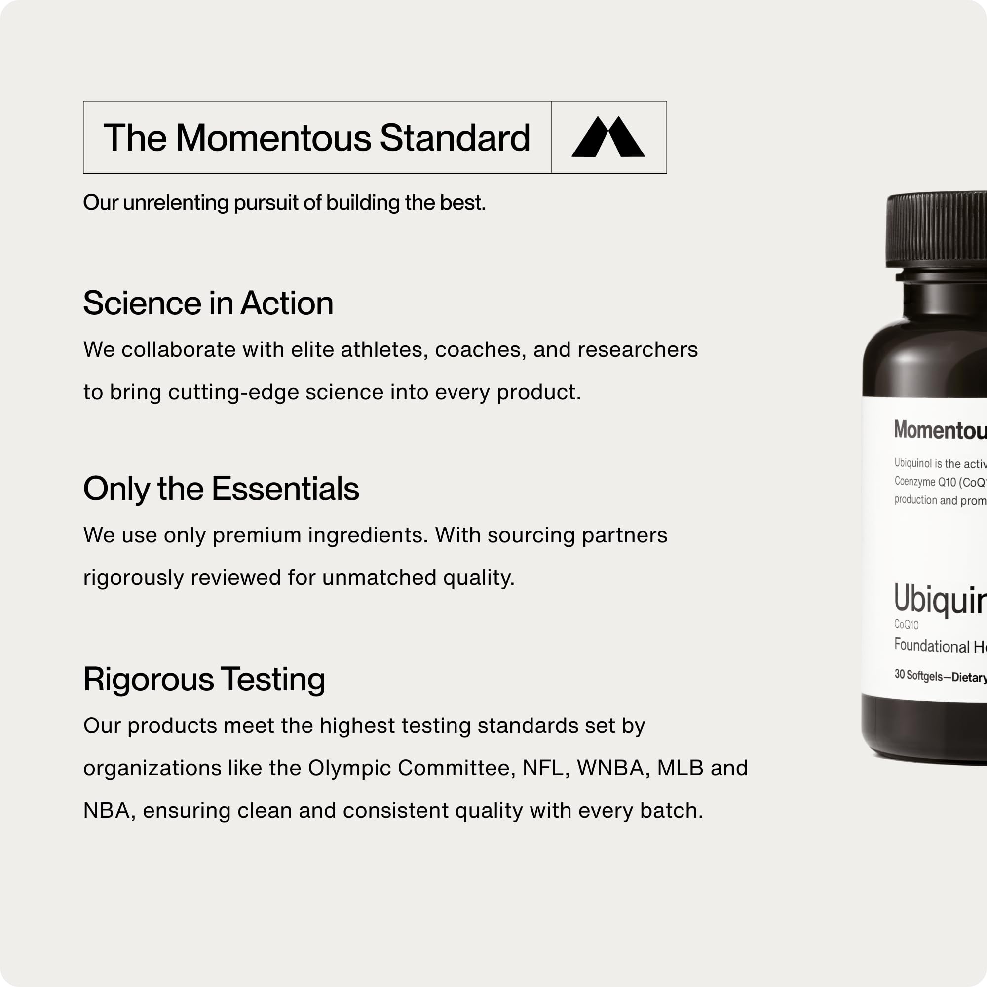 Momentous Ubiquinol softgel in hand for portable daily use