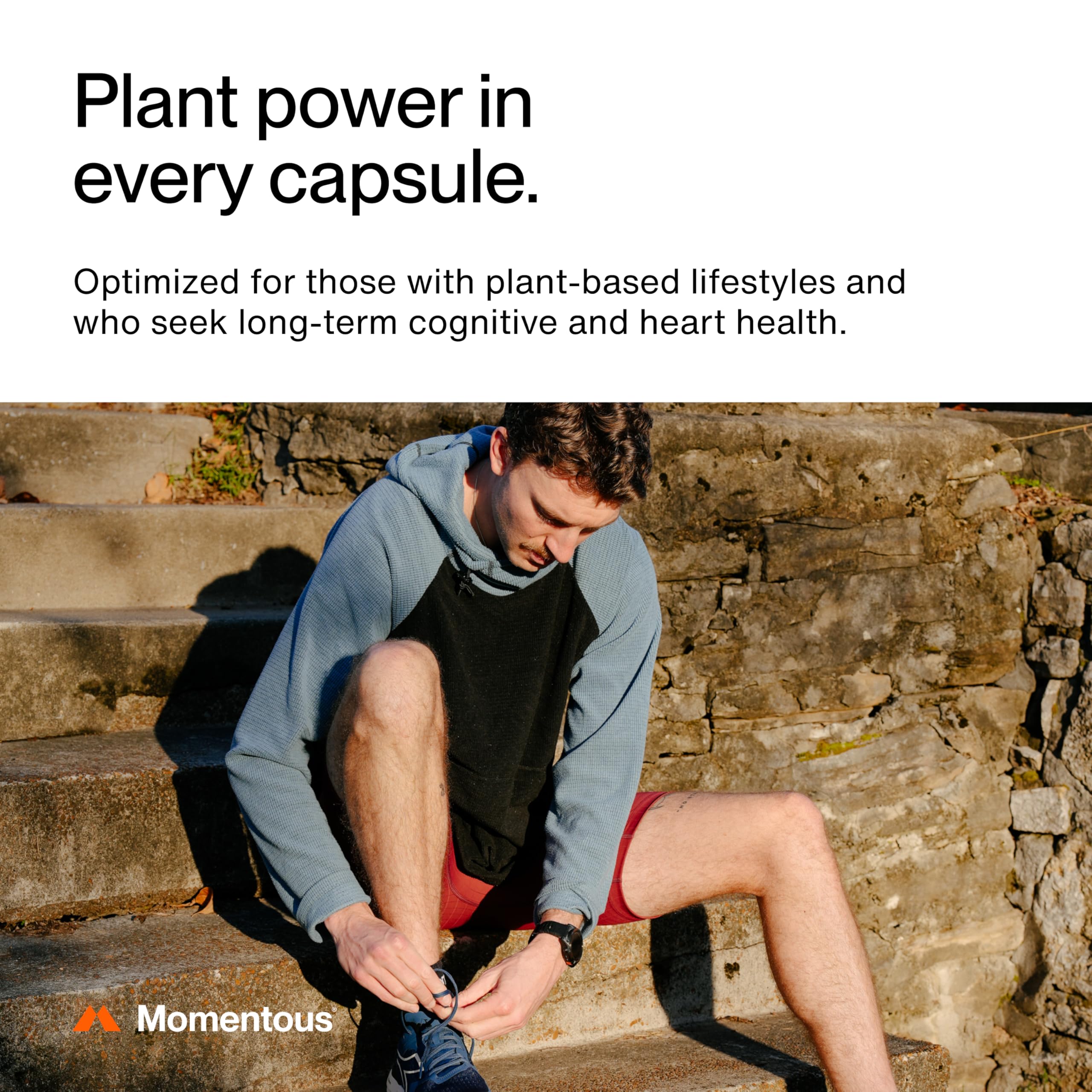 Momentous Vegan Omega-3 NSF Certified for Sport bottle signals purity and reliability.