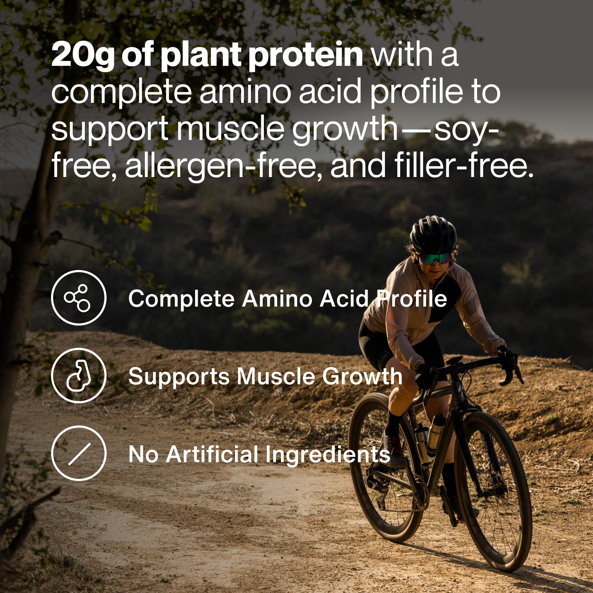 Momentous Vegan Protein Powder Chocolate scoop illustrating easy serving.
