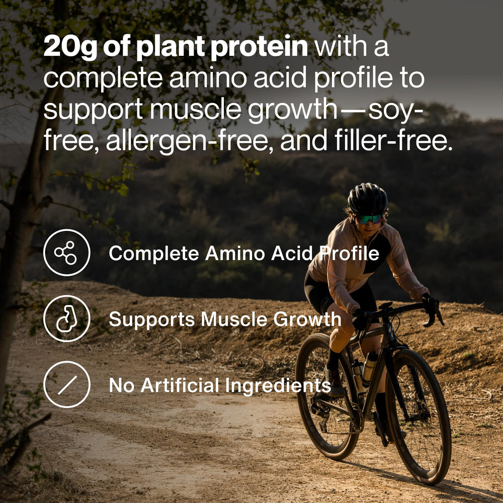Momentous Vegan Protein Powder Chocolate scoop illustrating easy serving.