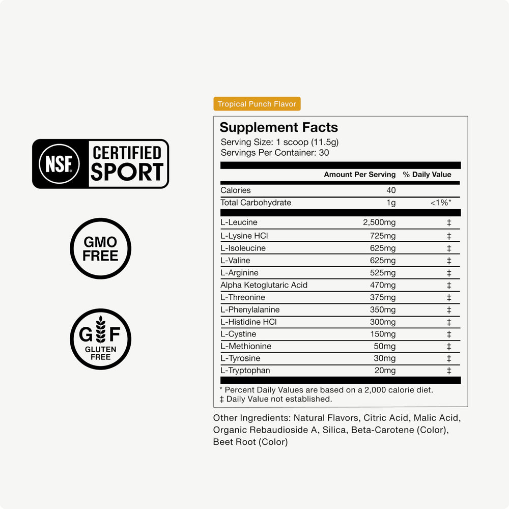 NSF Certified for Sport badge beside Momentous Vital Aminos bottle