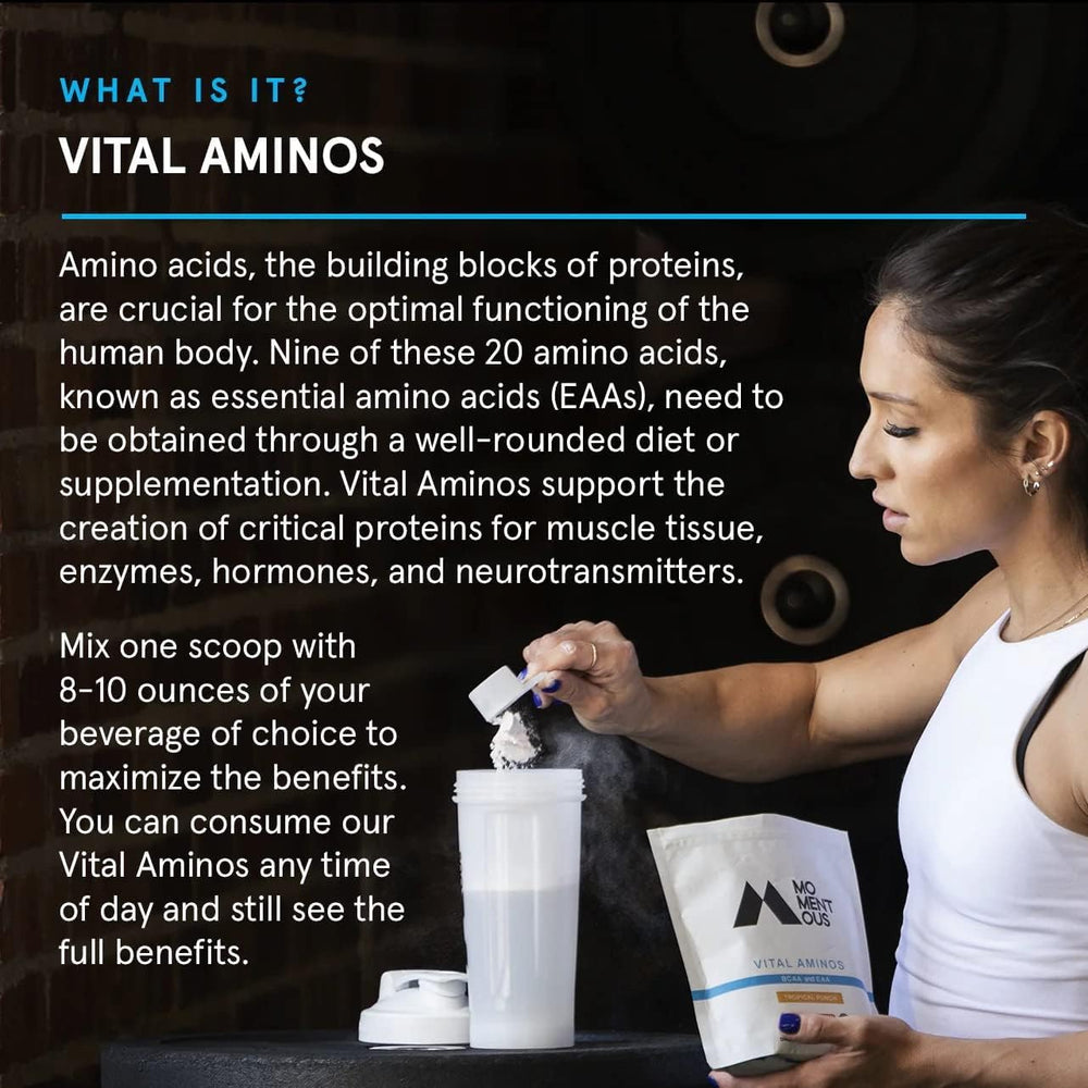 Momentous Vital Aminos scoop ready for easy serving and dosing