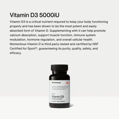 Momentous Vitamin D3 bottle pour shot showing easy daily dosing for bone health.