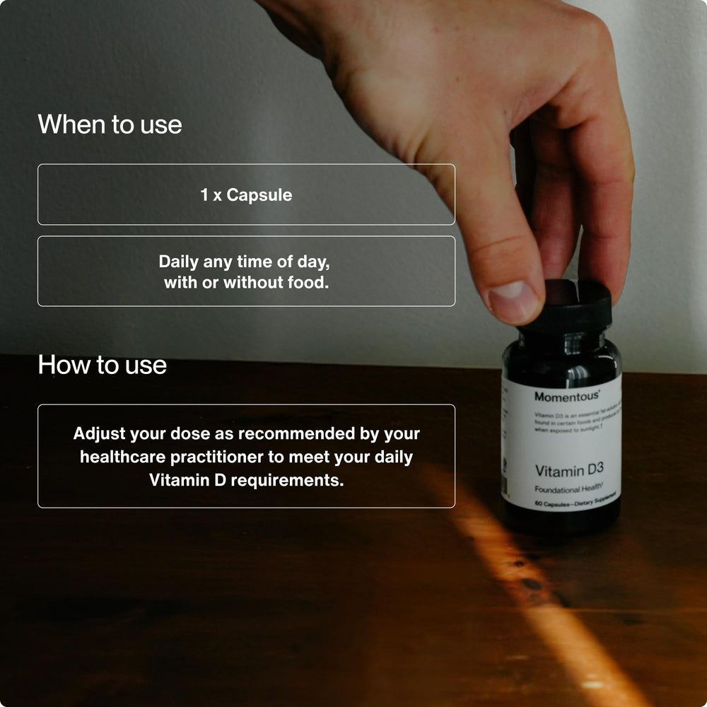 Label detail on Momentous Vitamin D3 bottle with NSF for Sport