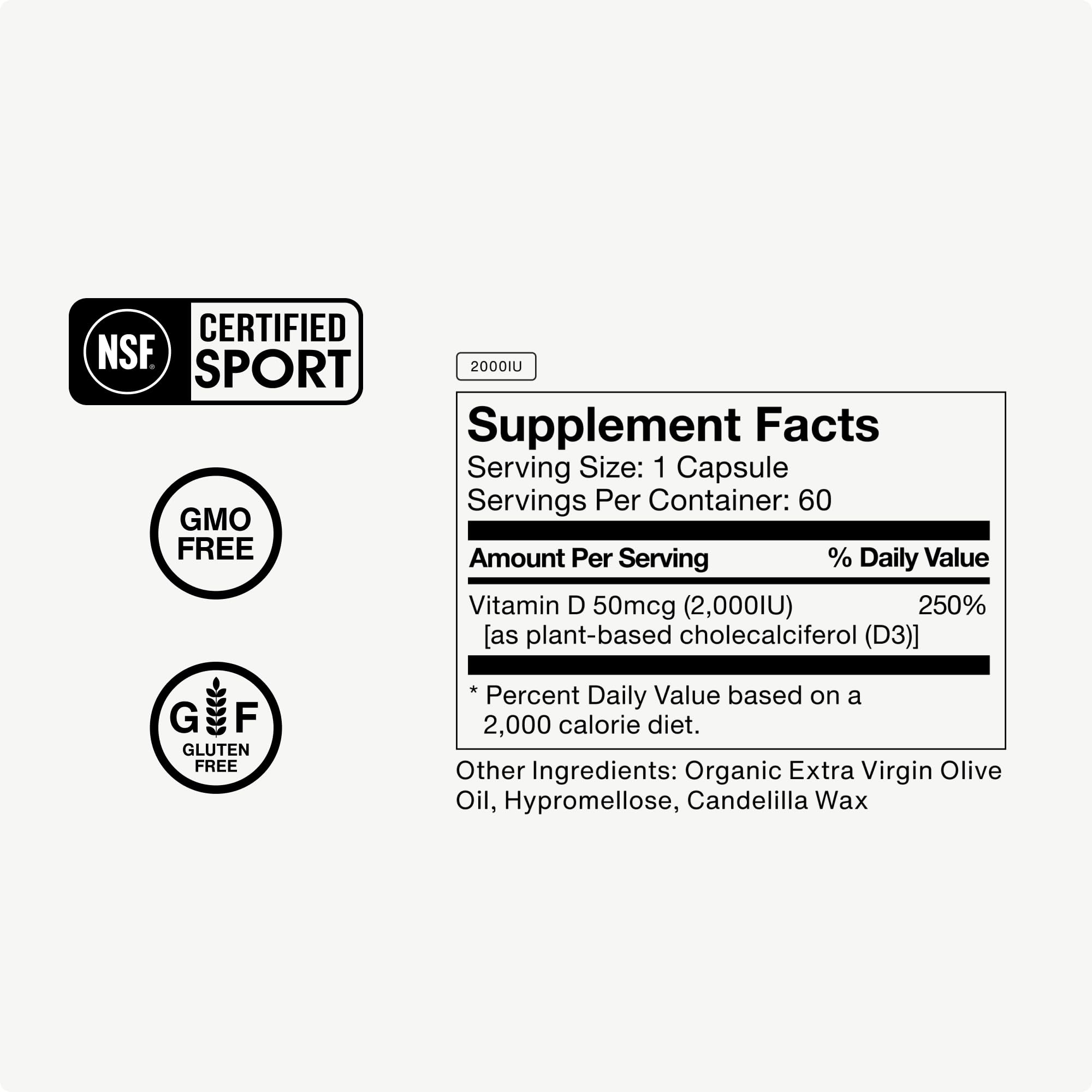 Packaging shot showing gluten-free claim on Momentous Vitamin D3 bottle