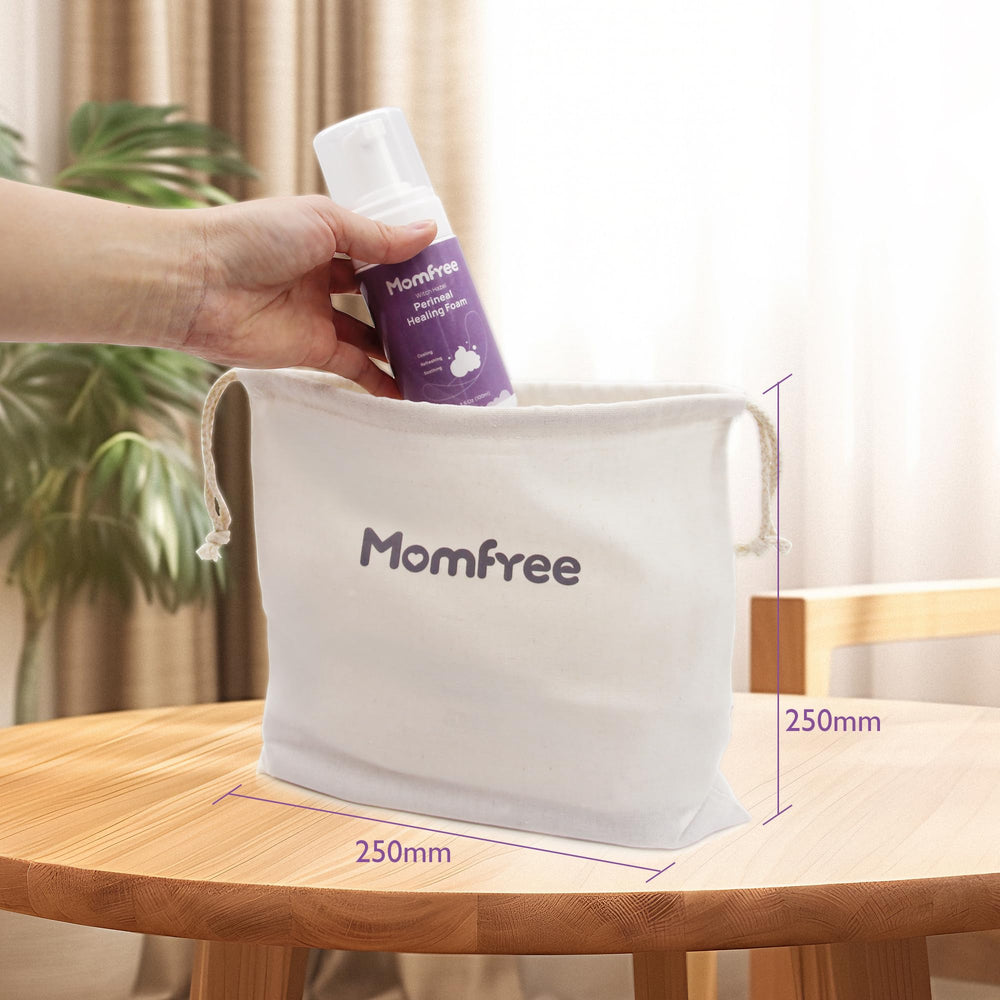 Momfree canvas drawstring bag stores and carries recovery essentials