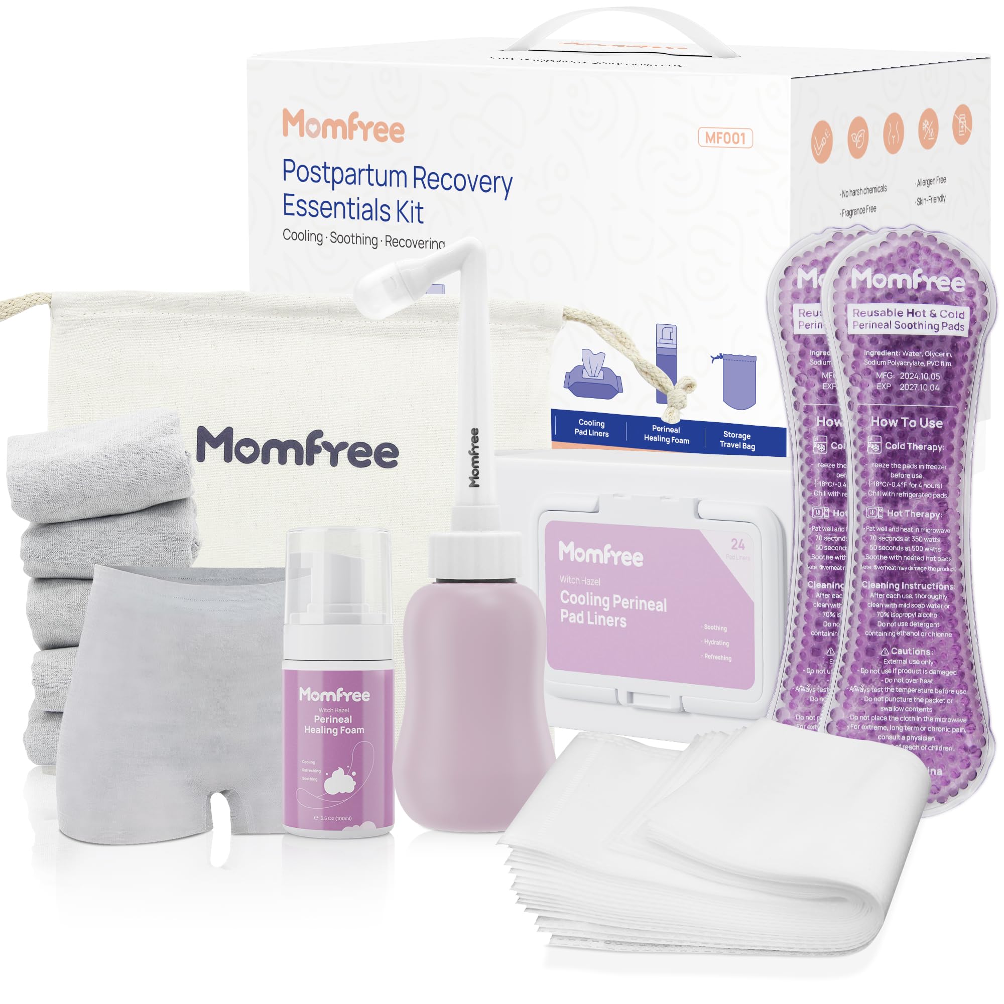 Momfree upside-down peri bottle with ergonomic angle for easy cleansing after birth