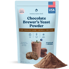 Mommy Knows Best brewers yeast powder packaging for gluten-free lactation support.