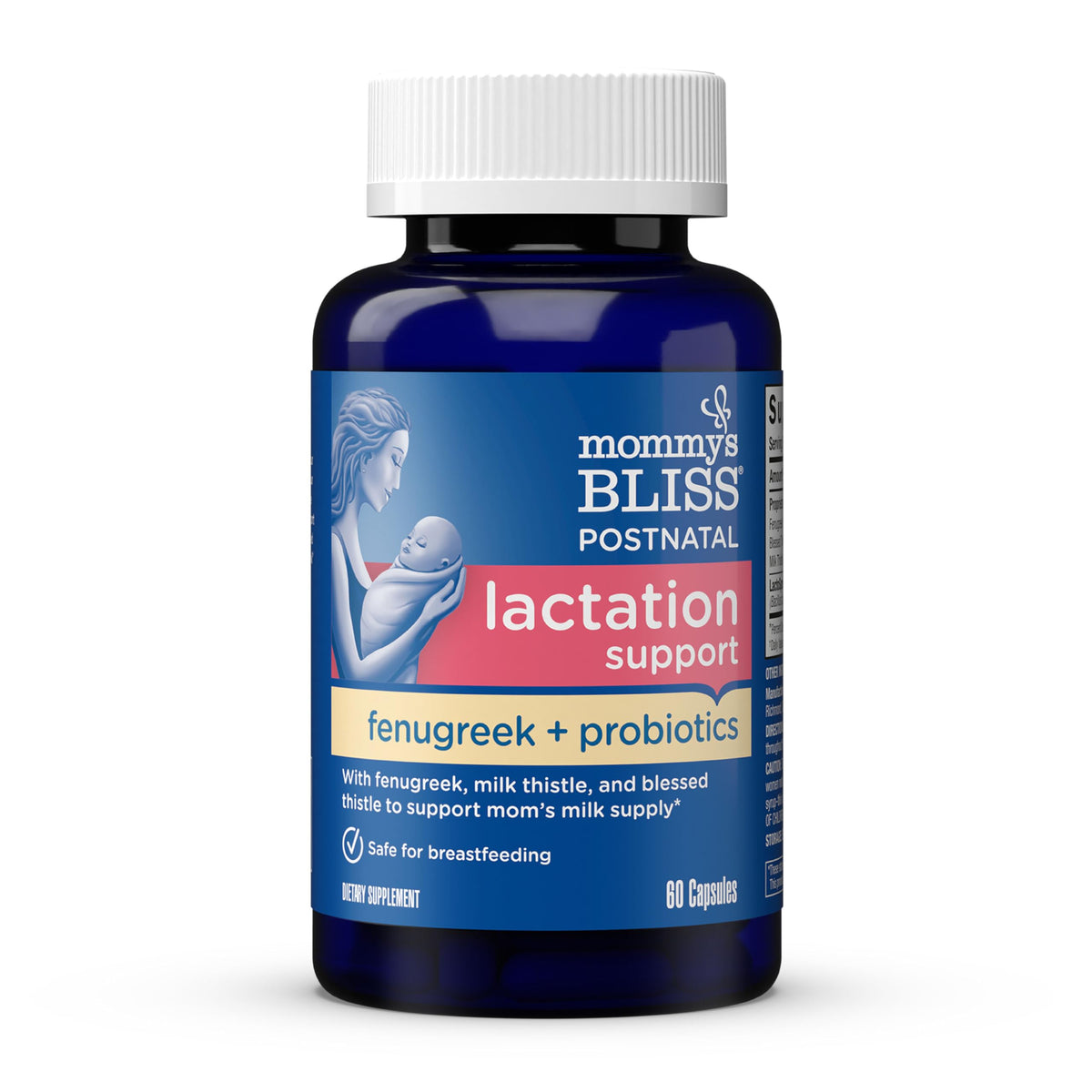 Mommy's Bliss postnatal lactation bottle pour: easy-to-dose capsules for busy moms.