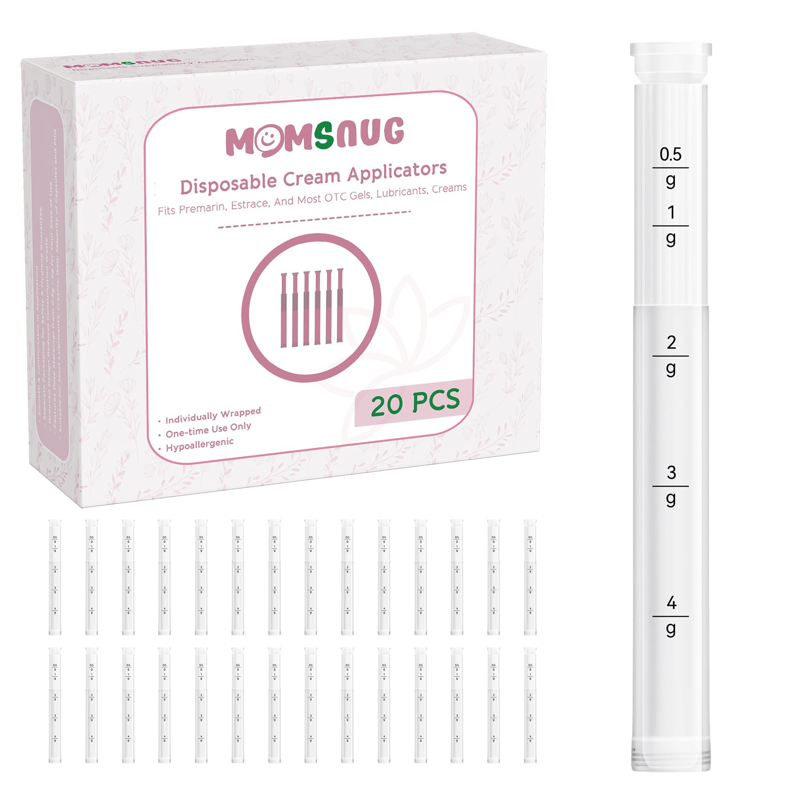 Momsnug disposable vaginal applicator with round tip for gentle insertion.