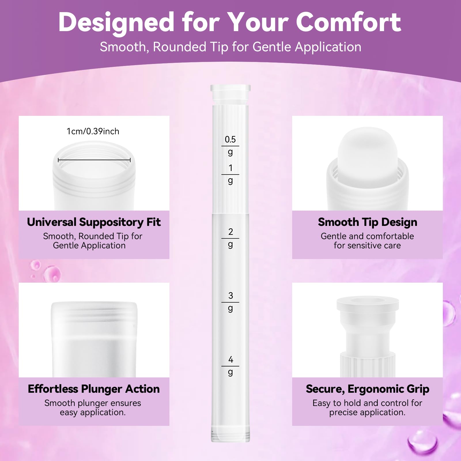 Momsnug applicator with dosage markings from 0.5 to 4 grams for controlled use.