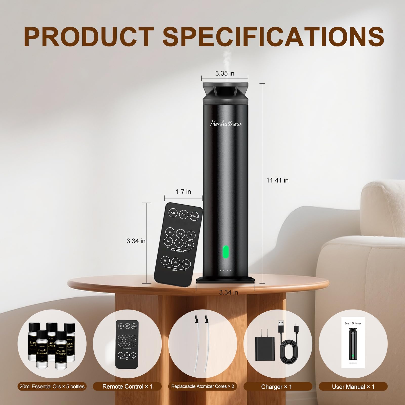 Monhallnow large-room coverage diffuser fills spaces up to 1,000 sq ft
