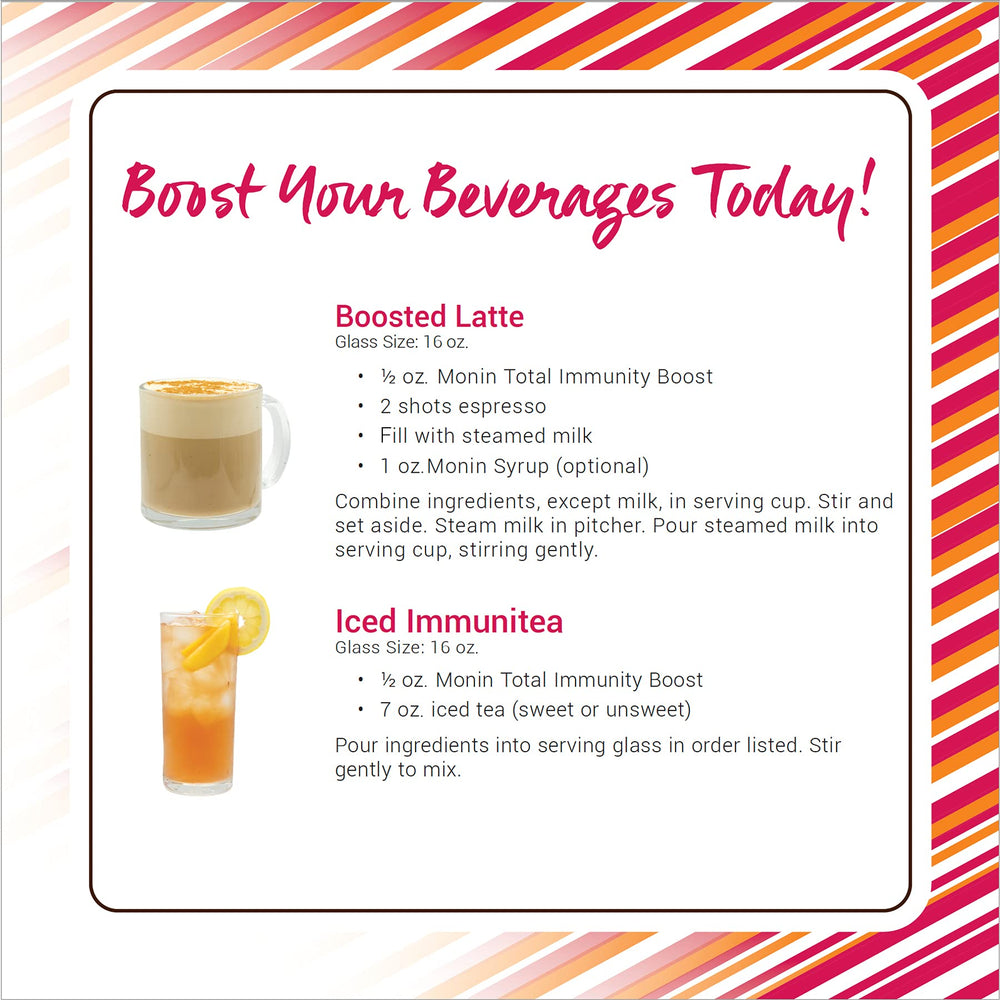Berry-vanilla hint helps Monin Total Immunity Boost blend without overpowering flavor.