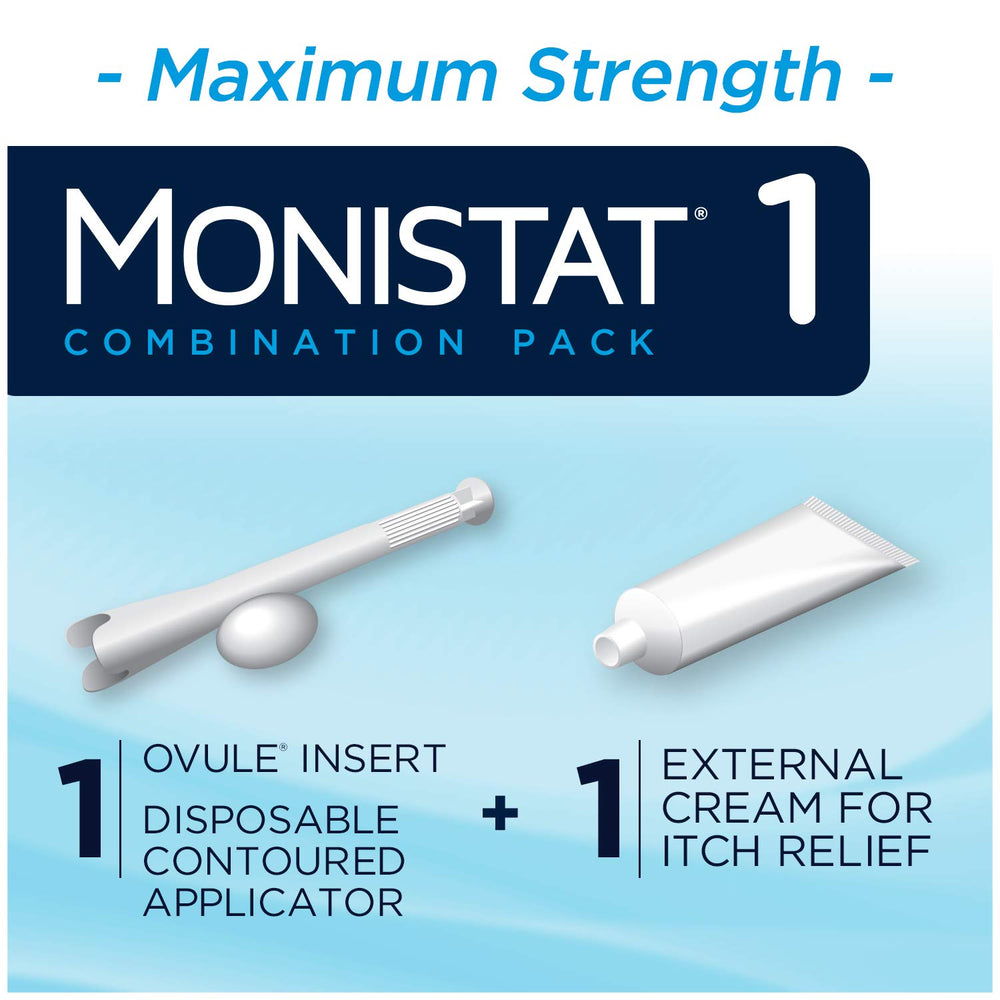 Monistat 1-Dose ovule insert closeup highlights discreet single-use option.