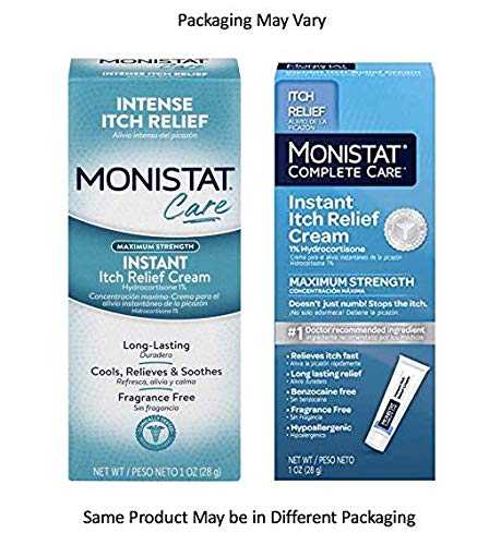 Monistat fragrance-free, hypoallergenic branding on box and tube.