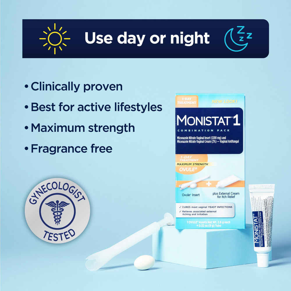 Close-up of Monistat ovule packaging showing 1200 mg content.