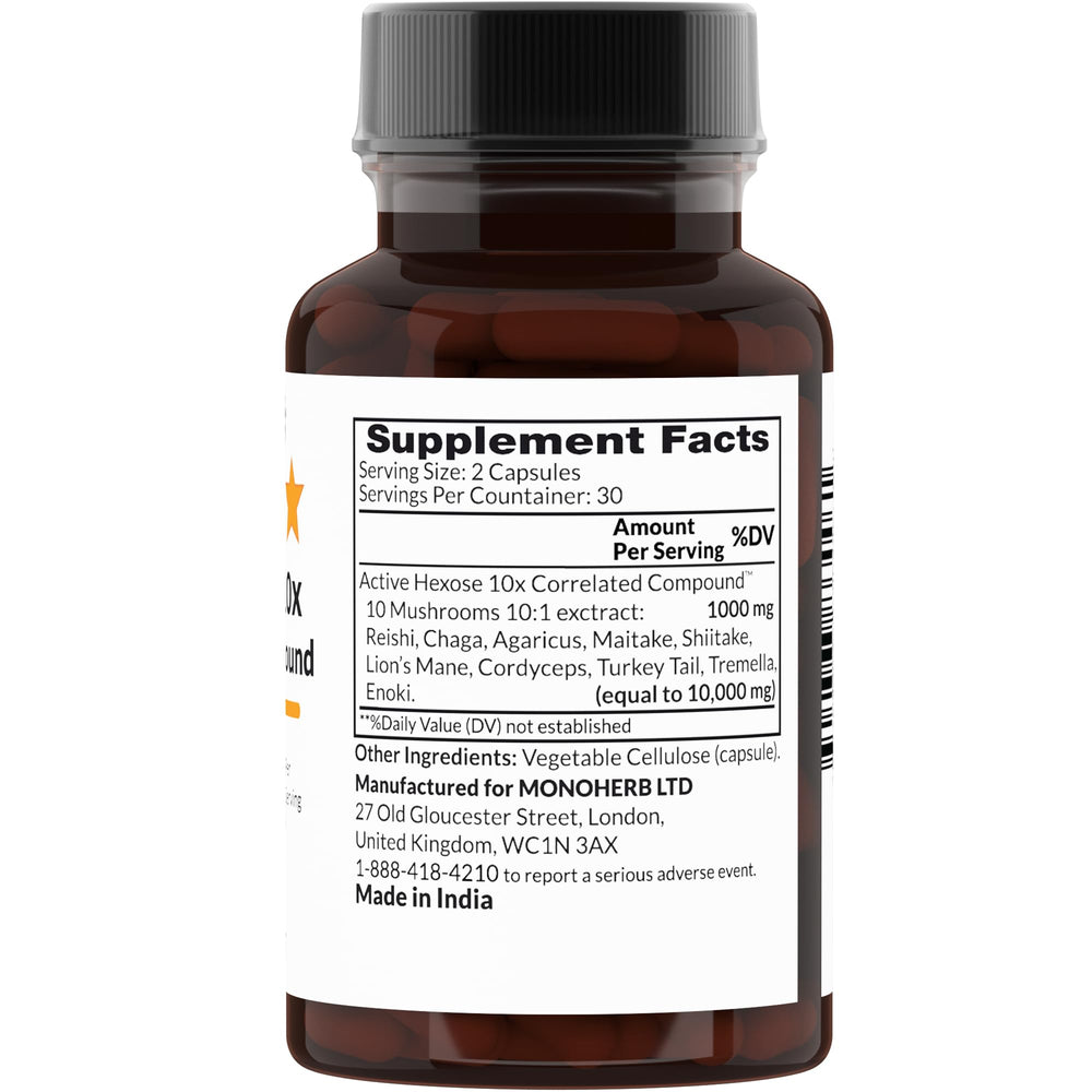MONOHERB Active Hexose 10x capsules offer a convenient, additive-free daily supplement.