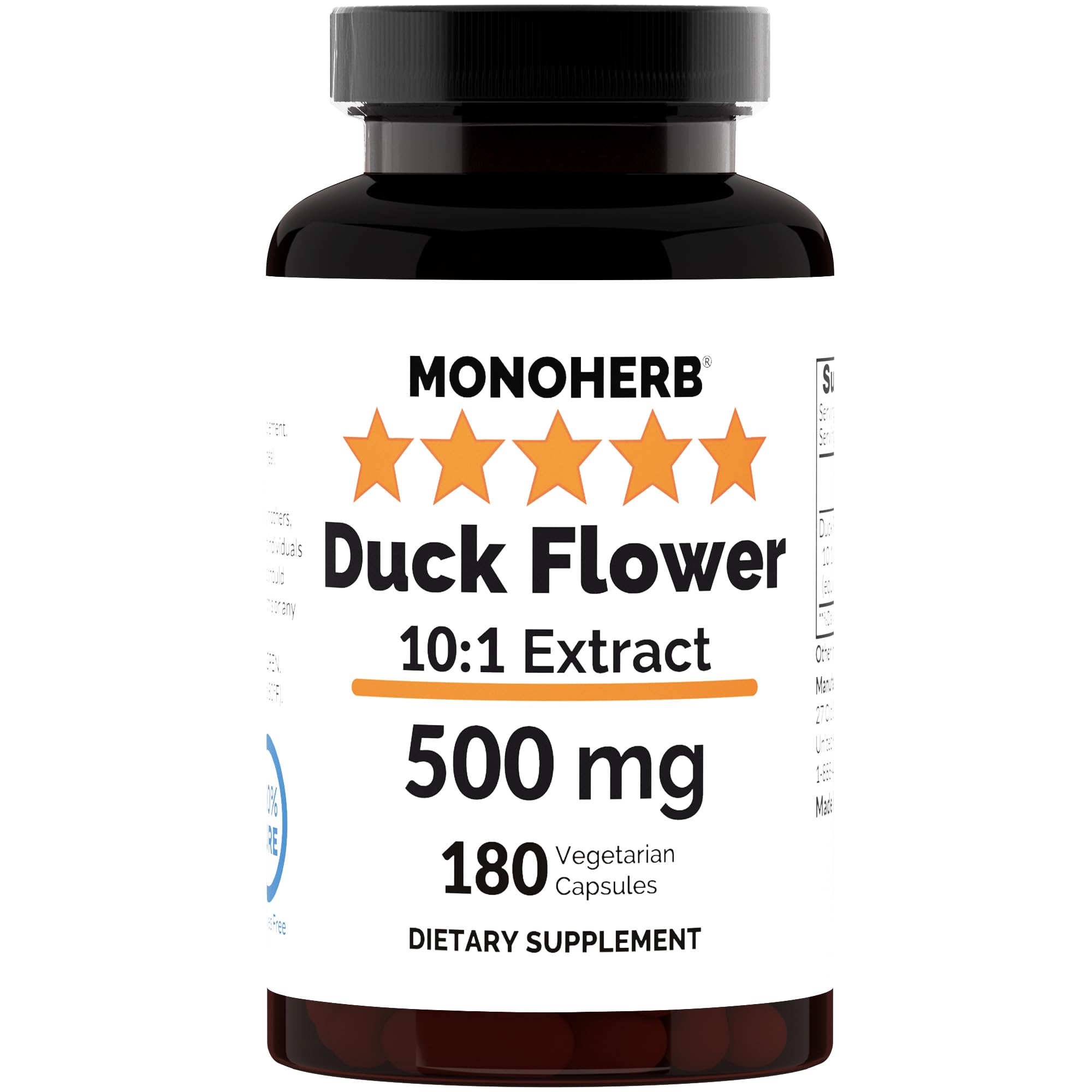 MONOHERB Duck Flower Extract bottle displaying 500 mg potency for daily wellness