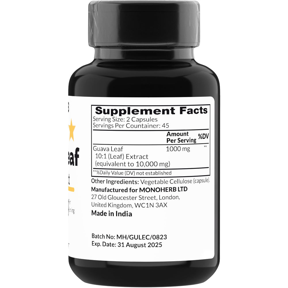 MONOHERB Guava Leaf Extract capsules are easy to swallow and pure.