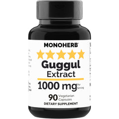 MONOHERB Guggul Extract bottle front shows 1000 mg per serving for daily wellness.