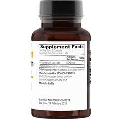 MONOHERB Magnesium Lactate capsules close-up, vegan-friendly and non-GMO.