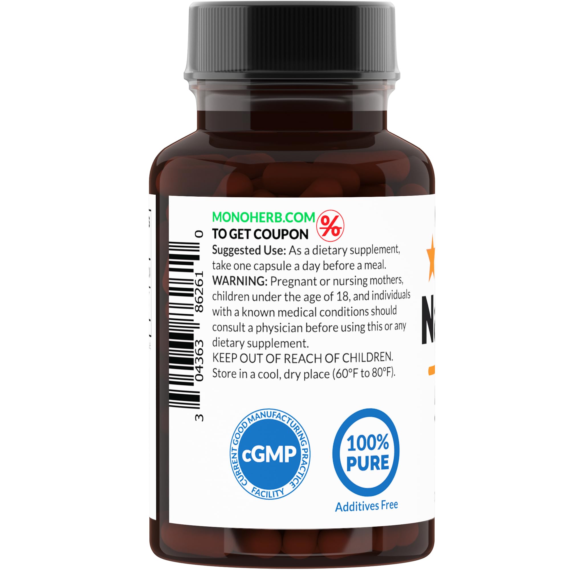 MONOHERB Naringin 500 mg servings pack featuring 90 vegan capsules for daily use.