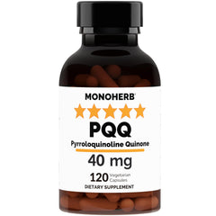 MONOHERB PQQ 40 mg bottle front, a vegan antioxidant supplement