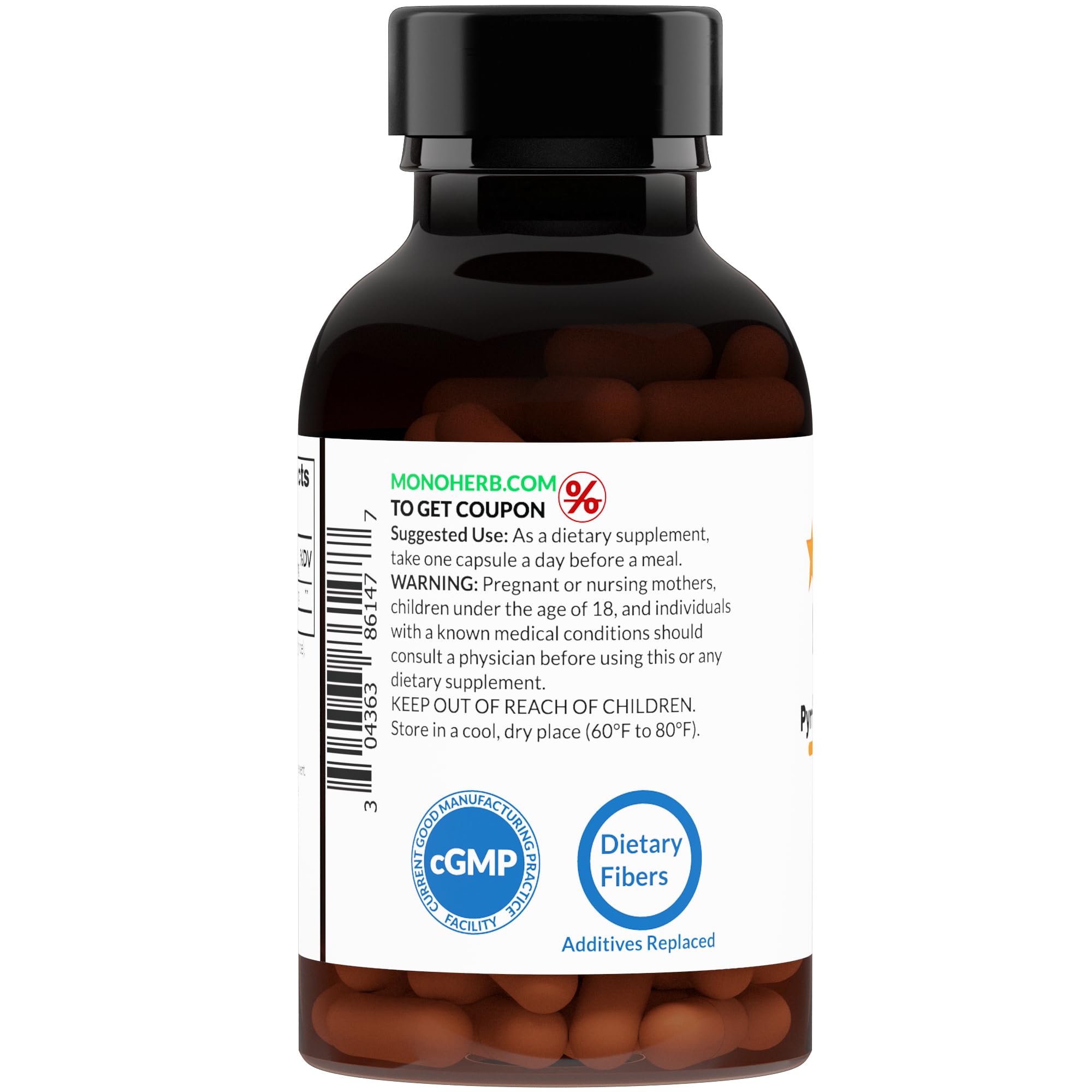 MONOHERB PQQ serving shows a 40 mg daily dose option.