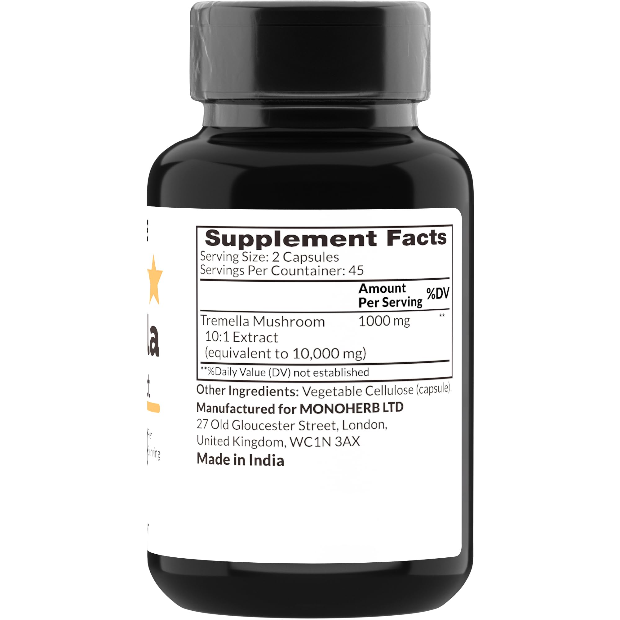 MONOHERB Tremella extract capsules, 1000 mg per serving for easy daily use.