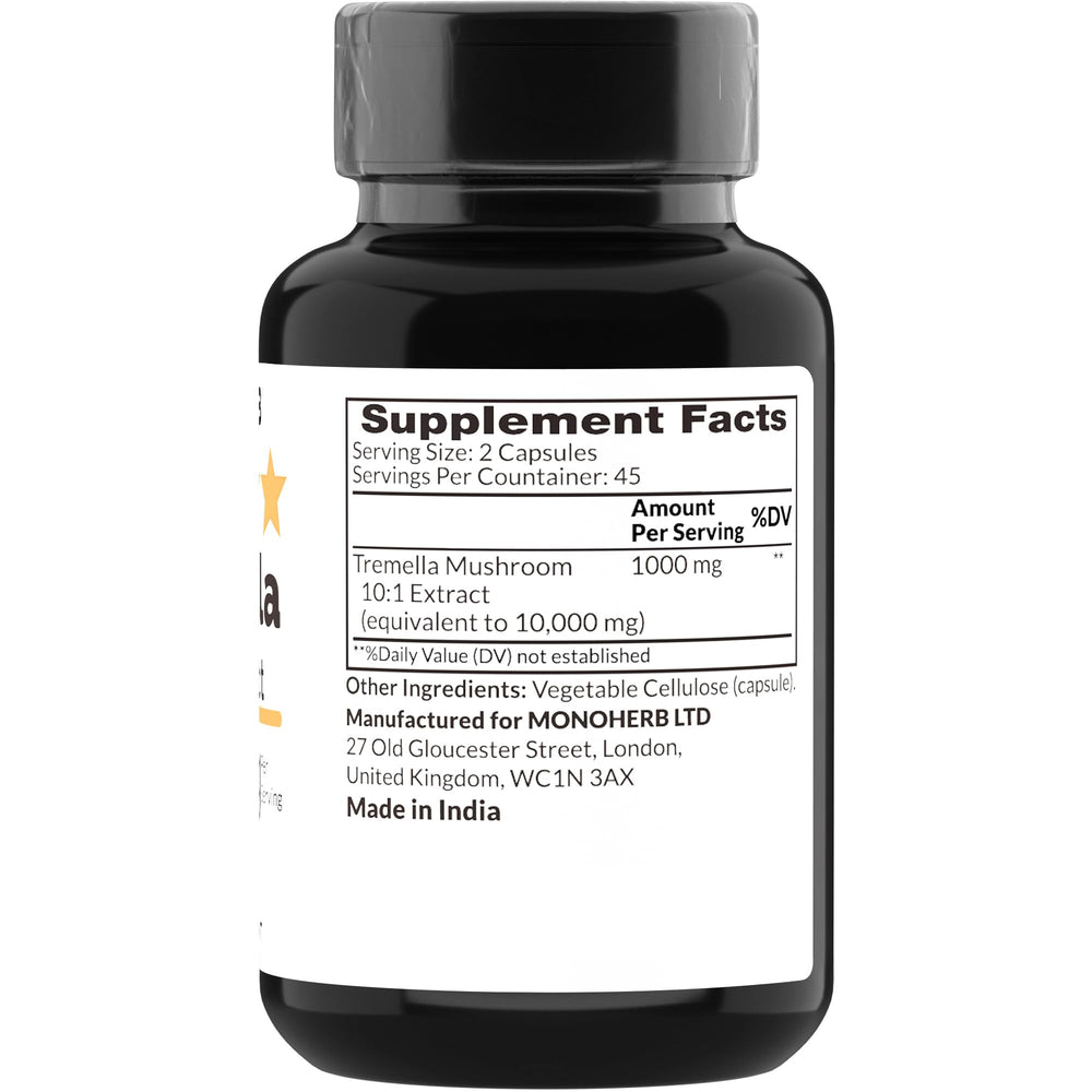 MONOHERB Tremella extract capsules, 1000 mg per serving for easy daily use.