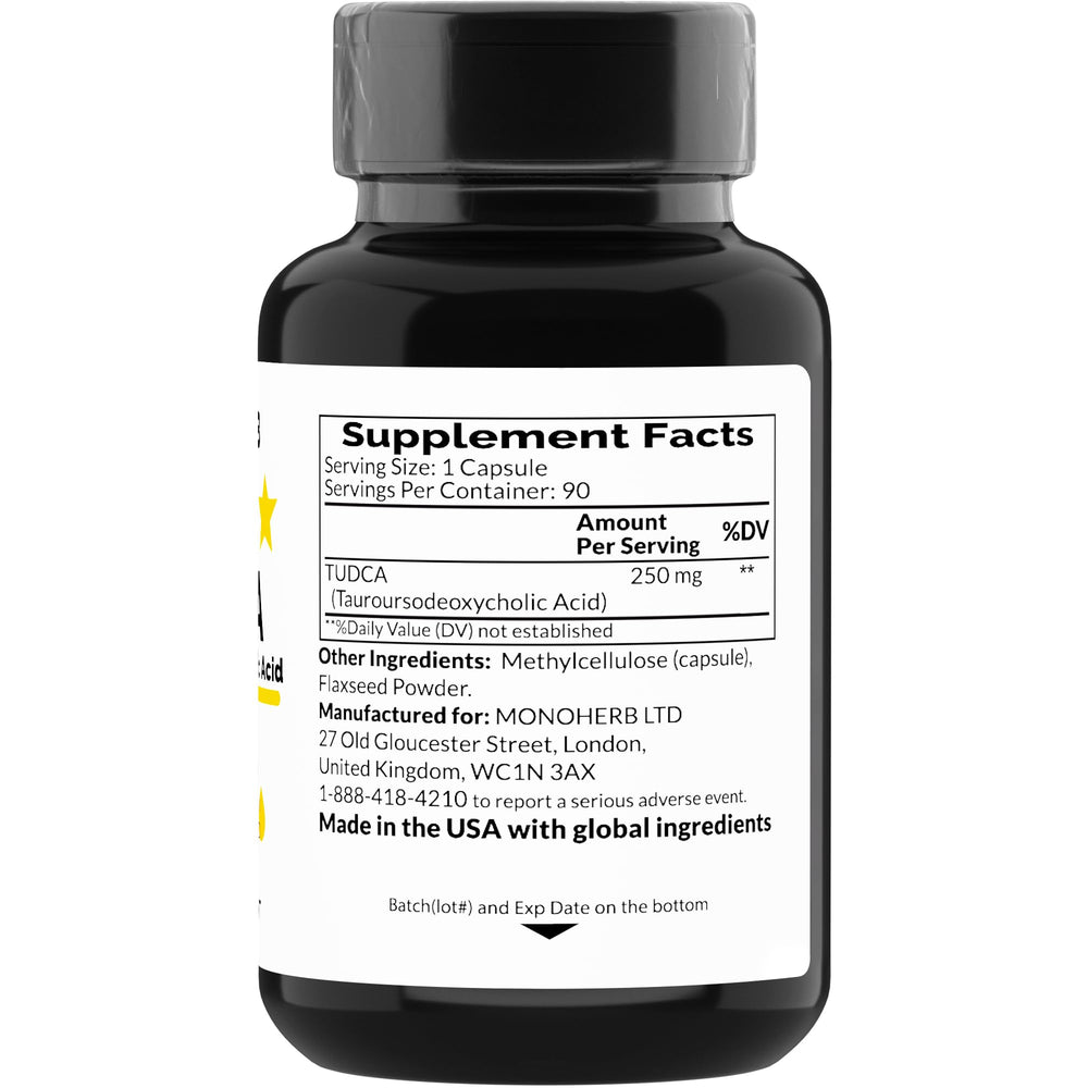 MONOHERB TUDCA capsules close-up, vegan-friendly and easy to swallow